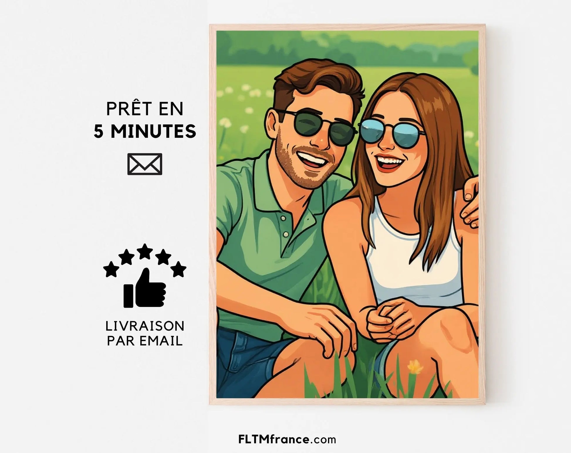 Affiche personnalisée dessin réaliste de couple - Portrait digital illustration FLTM
