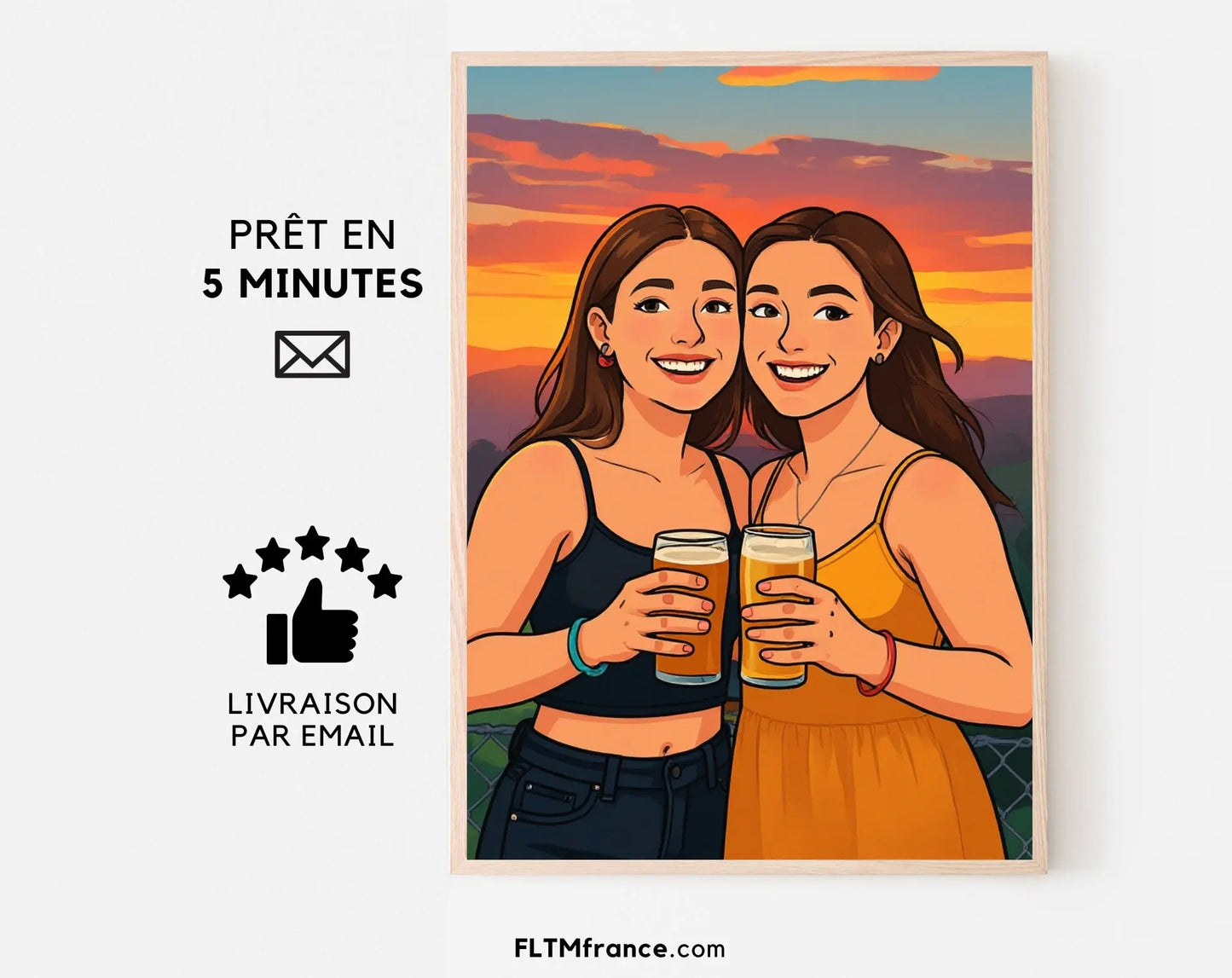 Affiche personnalisée dessin réaliste de couple - Portrait digital illustration FLTM