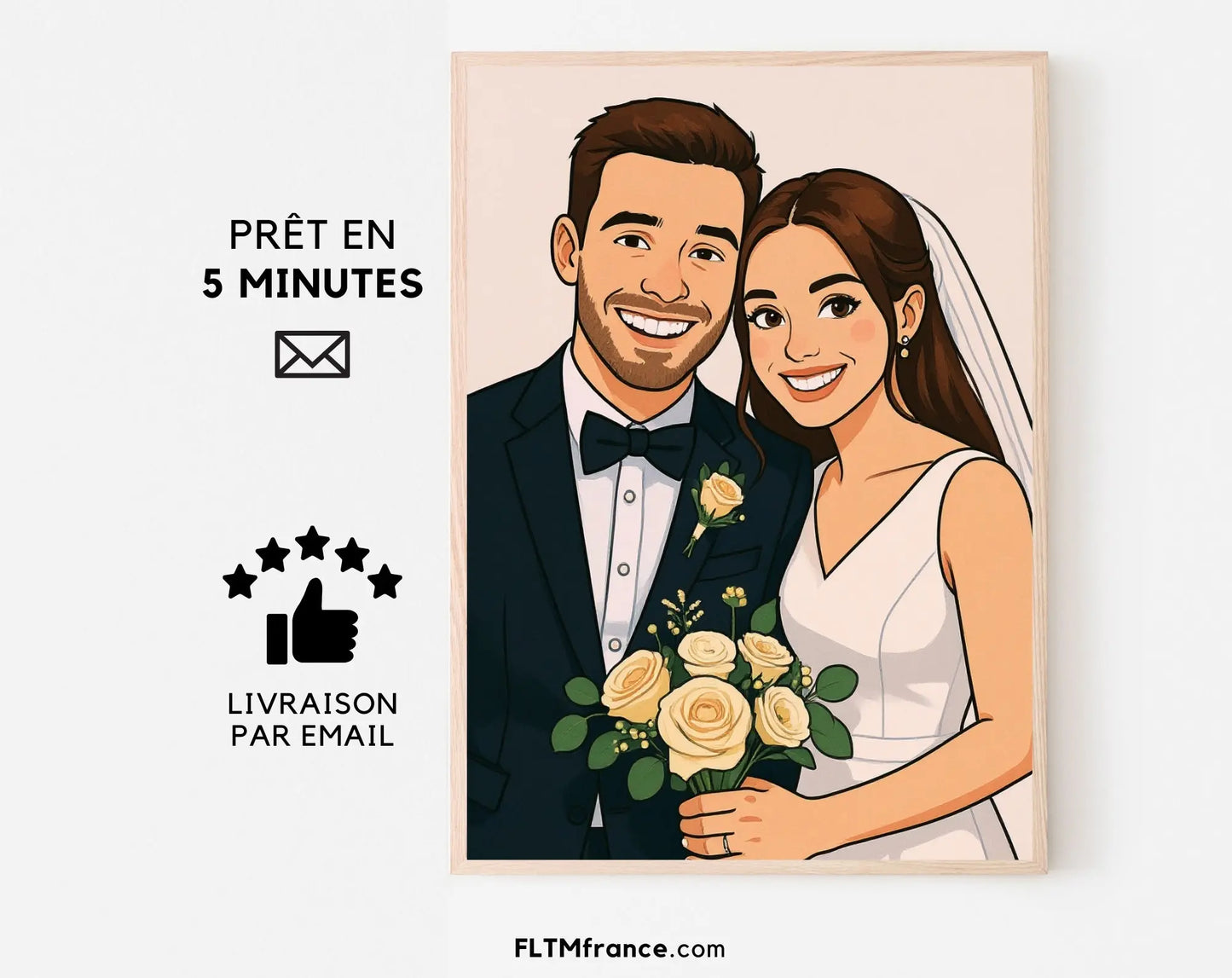 Affiche personnalisée dessin réaliste de couple - Portrait digital illustration FLTM