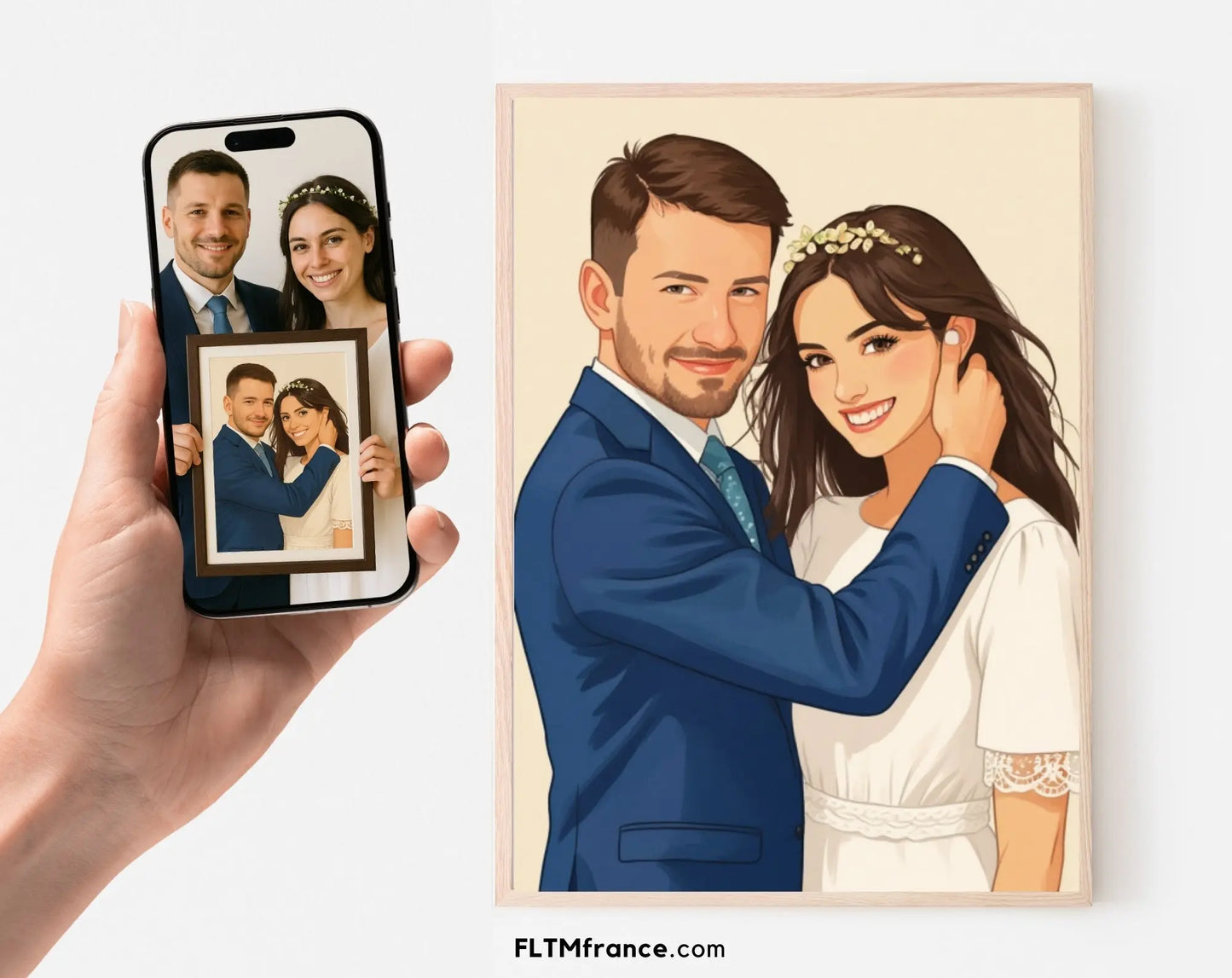 Affiche personnalisée dessin réaliste de couple - Portrait digital illustration FLTM