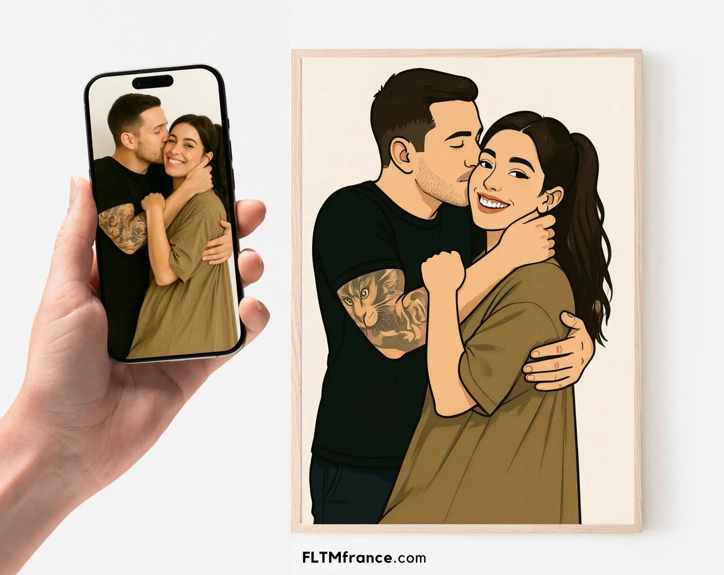 Affiche personnalisée dessin réaliste de couple - Portrait digital illustration FLTM