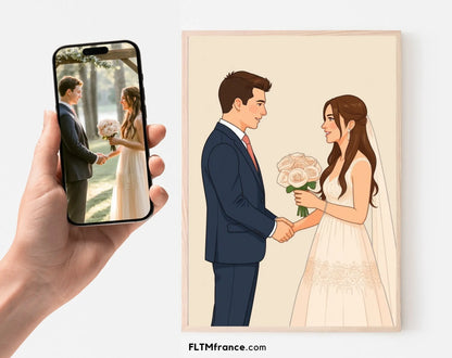 Affiche personnalisée dessin réaliste de couple - Portrait digital illustration FLTM