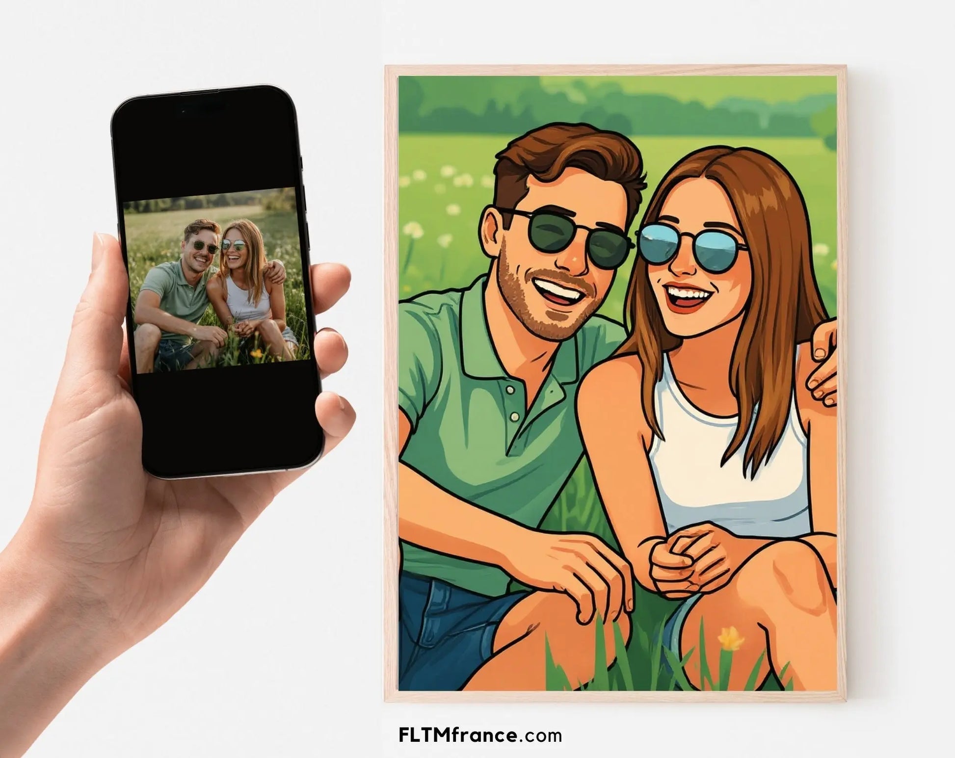 Affiche personnalisée dessin réaliste de couple - Portrait digital illustration FLTM