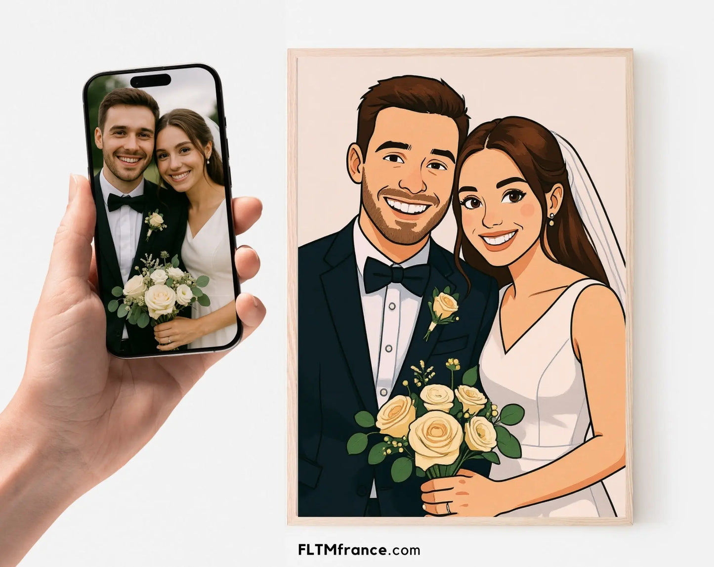 Affiche personnalisée dessin réaliste de couple - Portrait digital illustration FLTM