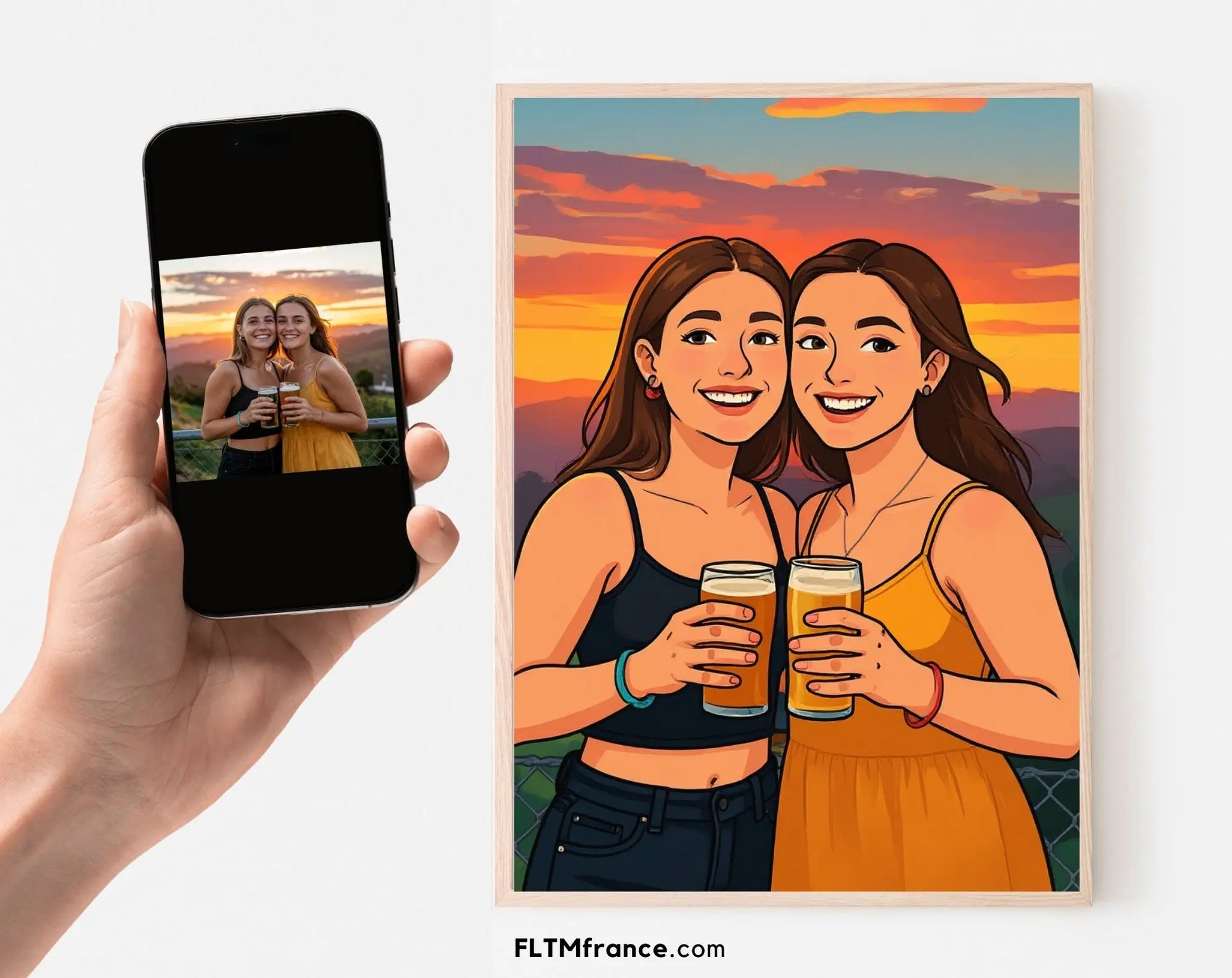 Affiche personnalisée dessin réaliste de couple - Portrait digital illustration FLTM