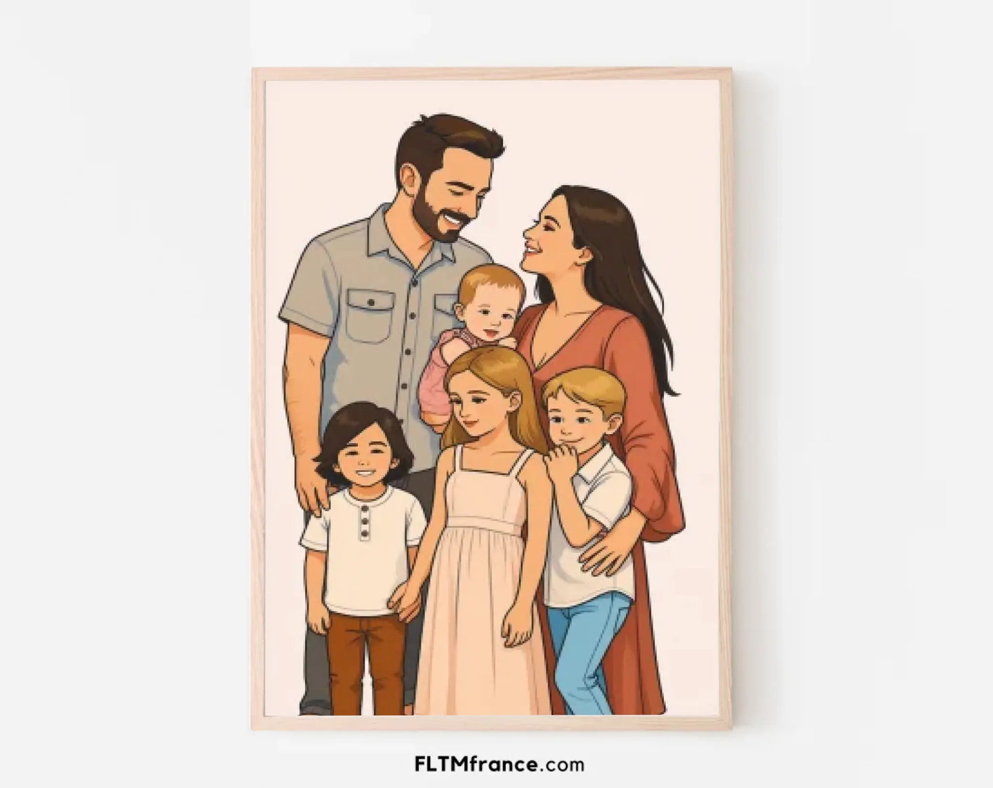 Affiche personnalisée dessin réaliste de famille – Portrait digital illustration FLTM