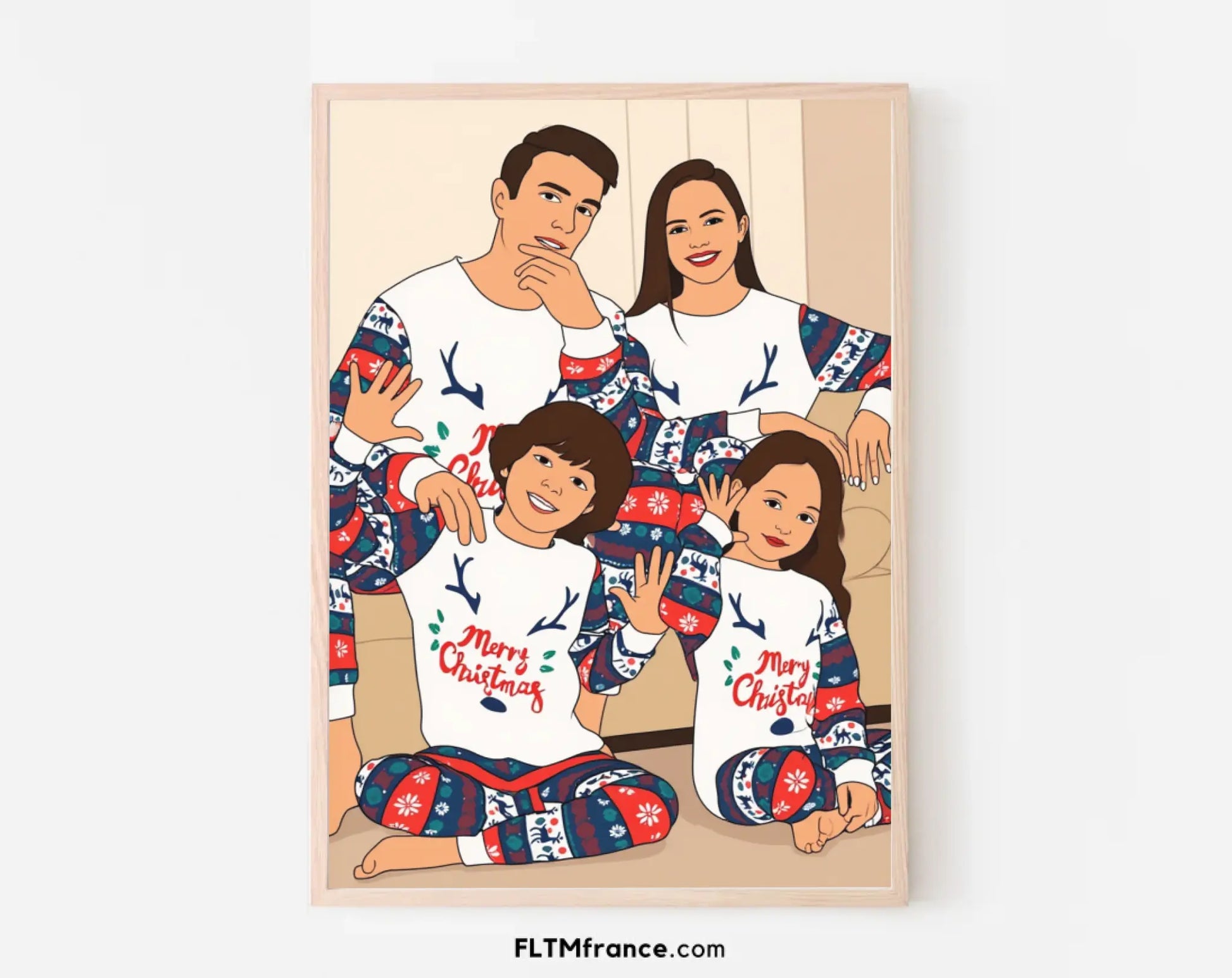 Affiche personnalisée dessin réaliste de famille – Portrait digital illustration FLTM