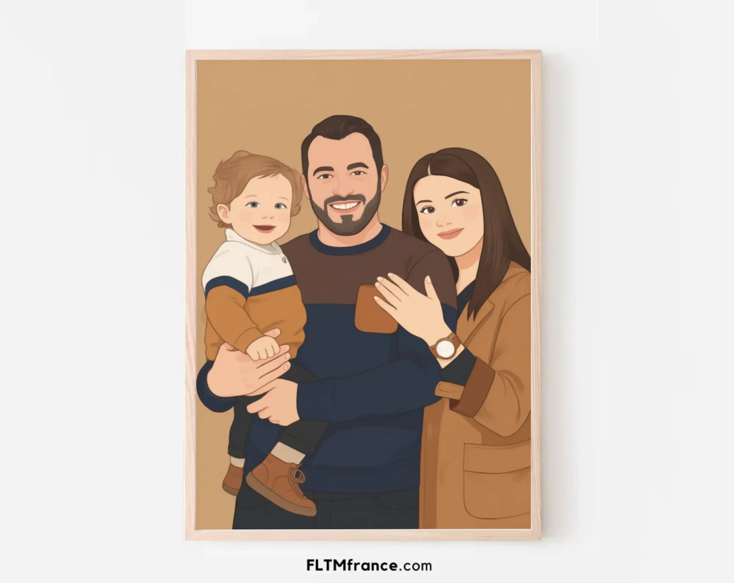 Affiche personnalisée dessin réaliste de famille – Portrait digital illustration FLTM