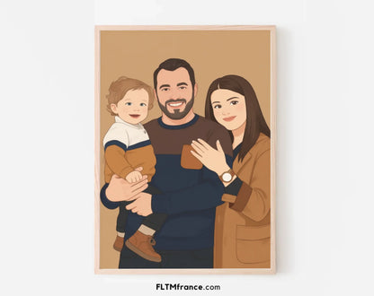 Affiche personnalisée dessin réaliste de famille – Portrait digital illustration FLTM