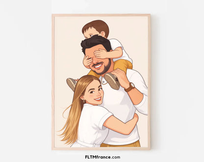 Affiche personnalisée dessin réaliste de famille – Portrait digital illustration FLTM