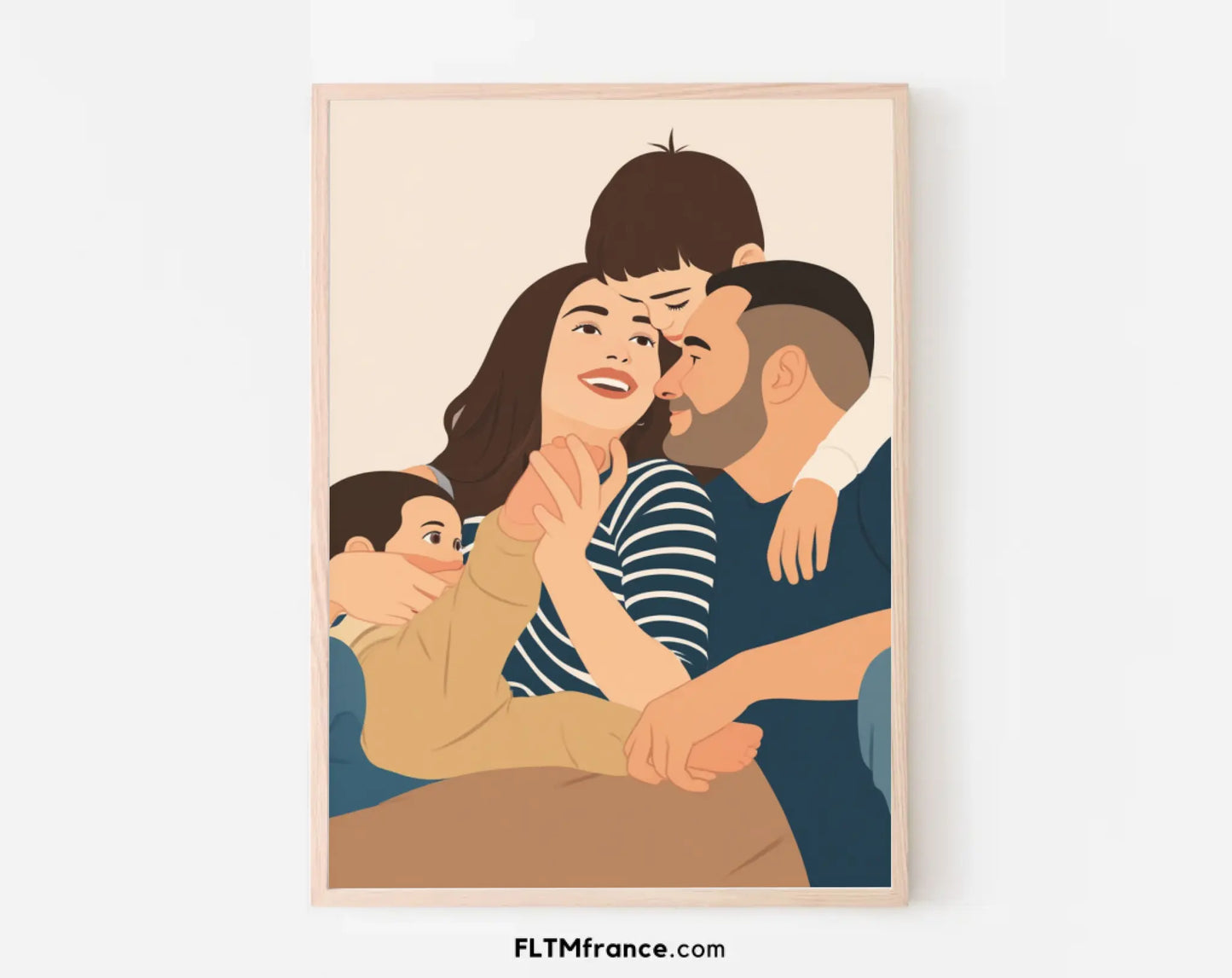 Affiche personnalisée dessin réaliste de famille – Portrait digital illustration FLTM