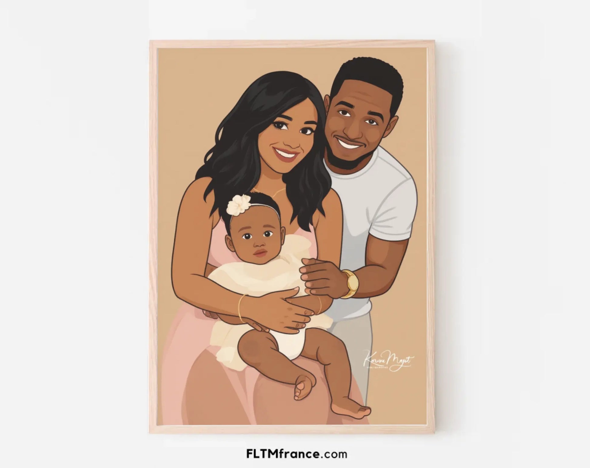 Affiche personnalisée dessin réaliste de famille – Portrait digital illustration FLTM