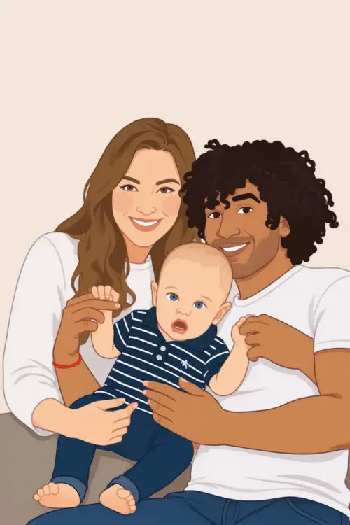 Affiche personnalisée dessin réaliste de famille – Portrait digital illustration FLTM