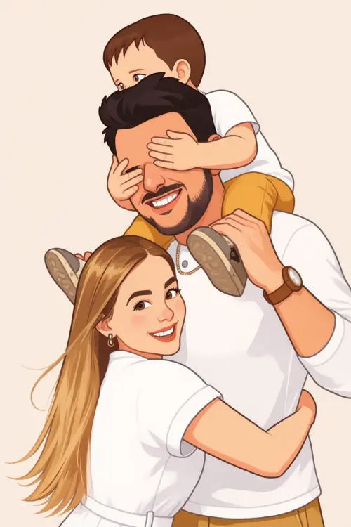 Affiche personnalisée dessin réaliste de famille – Portrait digital illustration FLTM