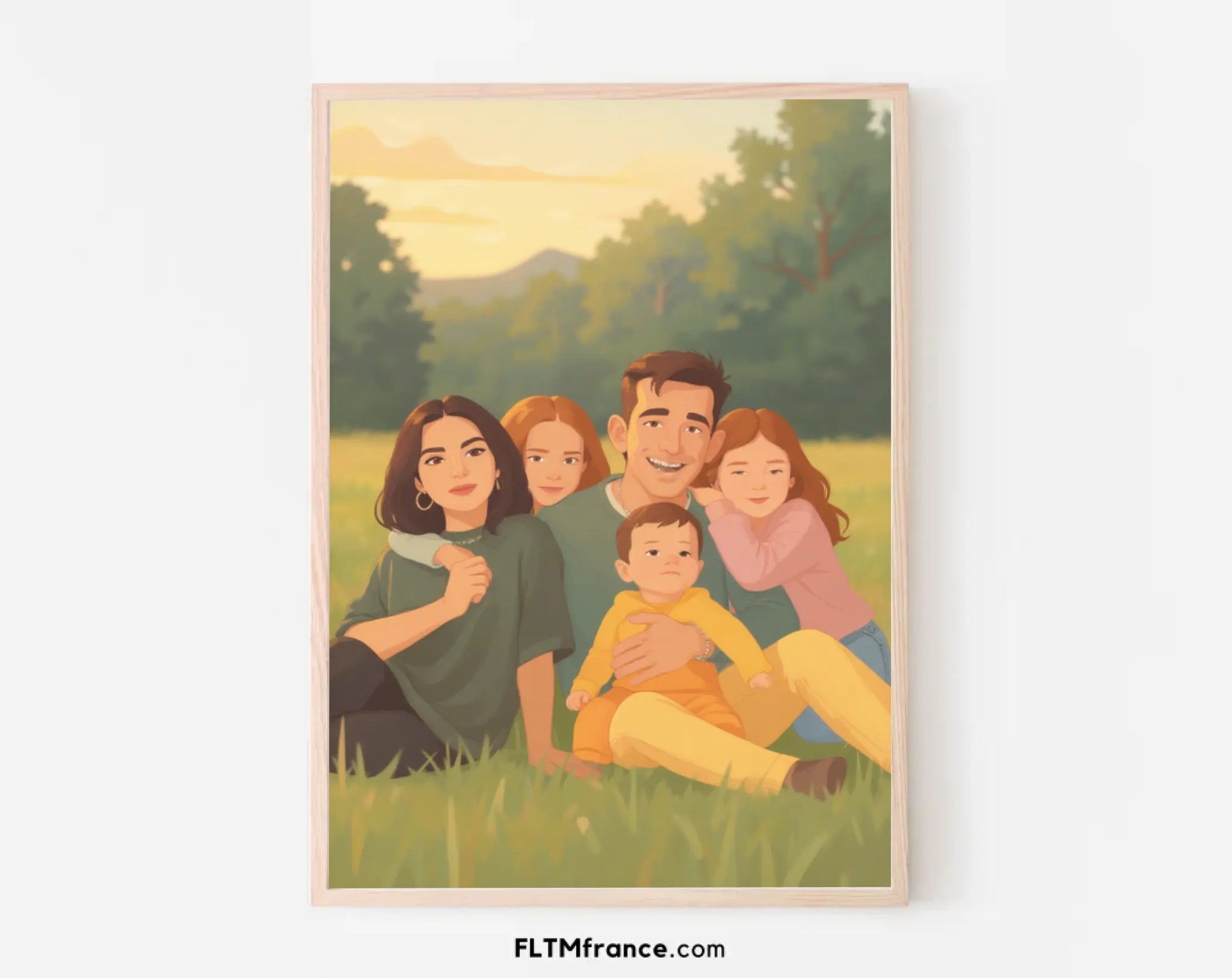 Affiche personnalisée dessin réaliste de famille – Portrait digital illustration FLTM