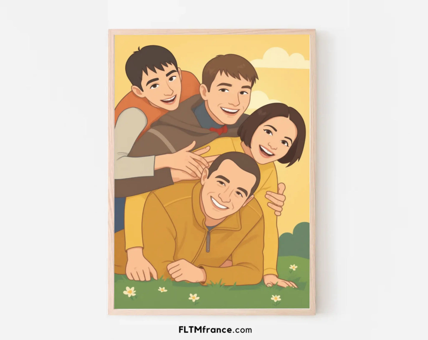 Affiche personnalisée dessin réaliste de famille – Portrait digital illustration FLTM