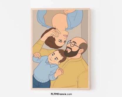 Affiche personnalisée dessin réaliste de famille – Portrait digital illustration FLTM