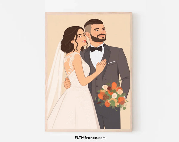 Affiche personnalisée dessin réaliste de mariage – Portrait digital illustration
