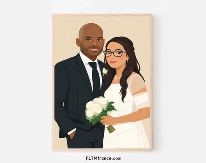 Affiche personnalisée dessin réaliste de mariage – Portrait digital illustration FLTM