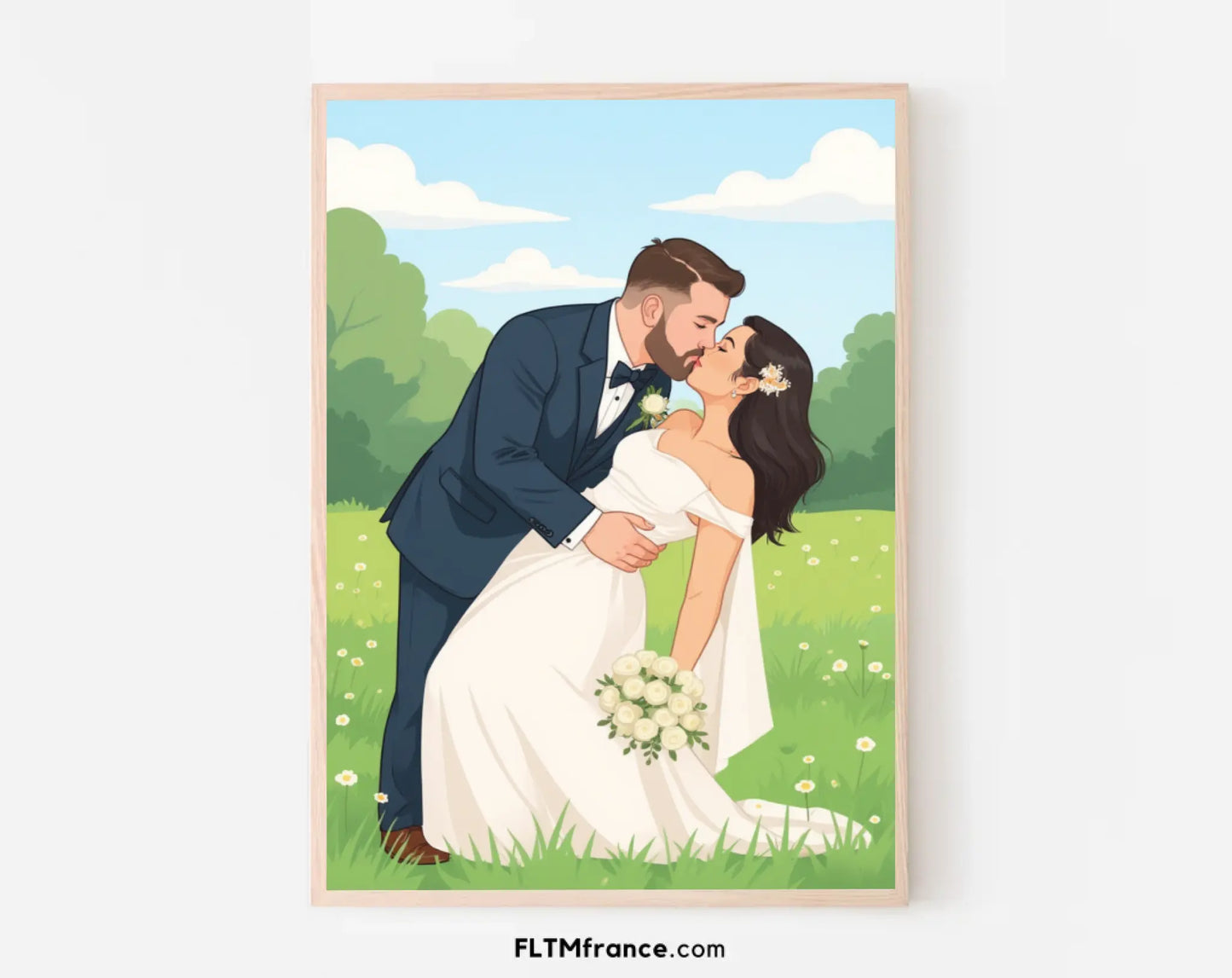 Affiche personnalisée dessin réaliste de mariage – Portrait digital illustration FLTM