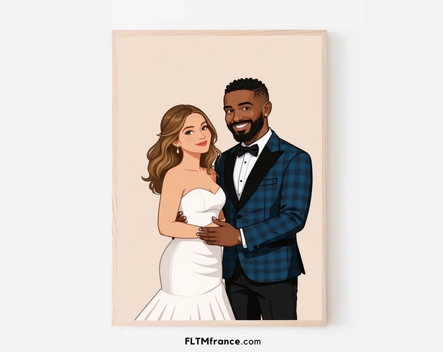 Affiche personnalisée dessin réaliste de mariage – Portrait digital illustration FLTM
