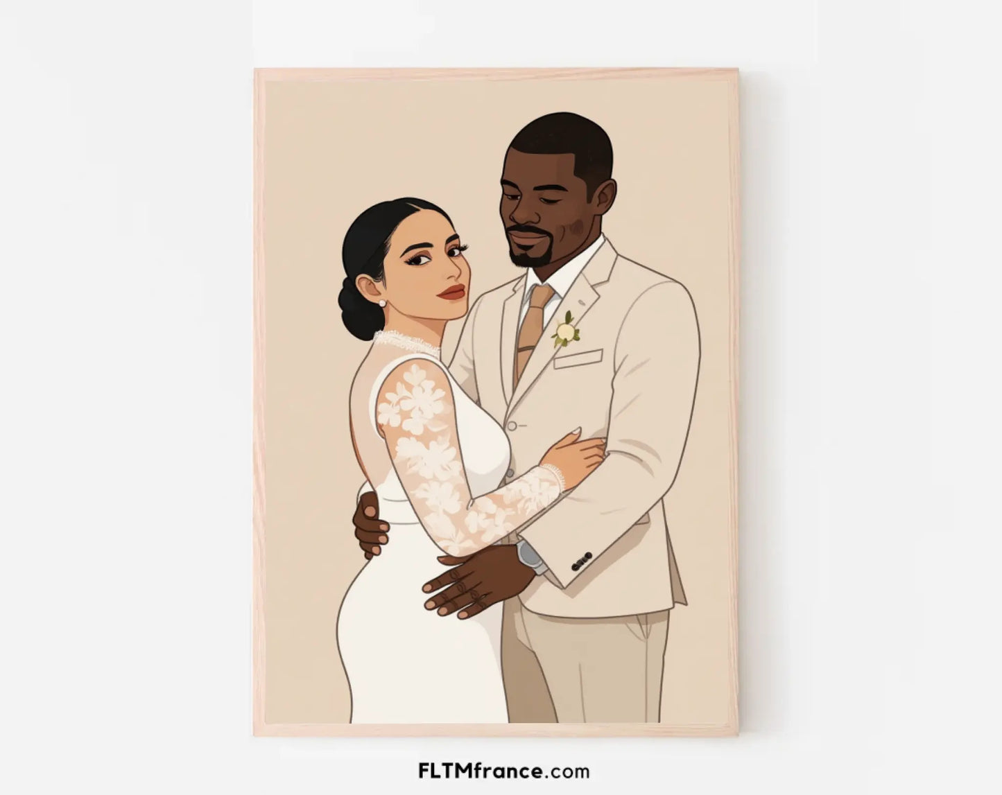 Affiche personnalisée dessin réaliste de mariage – Portrait digital illustration FLTM