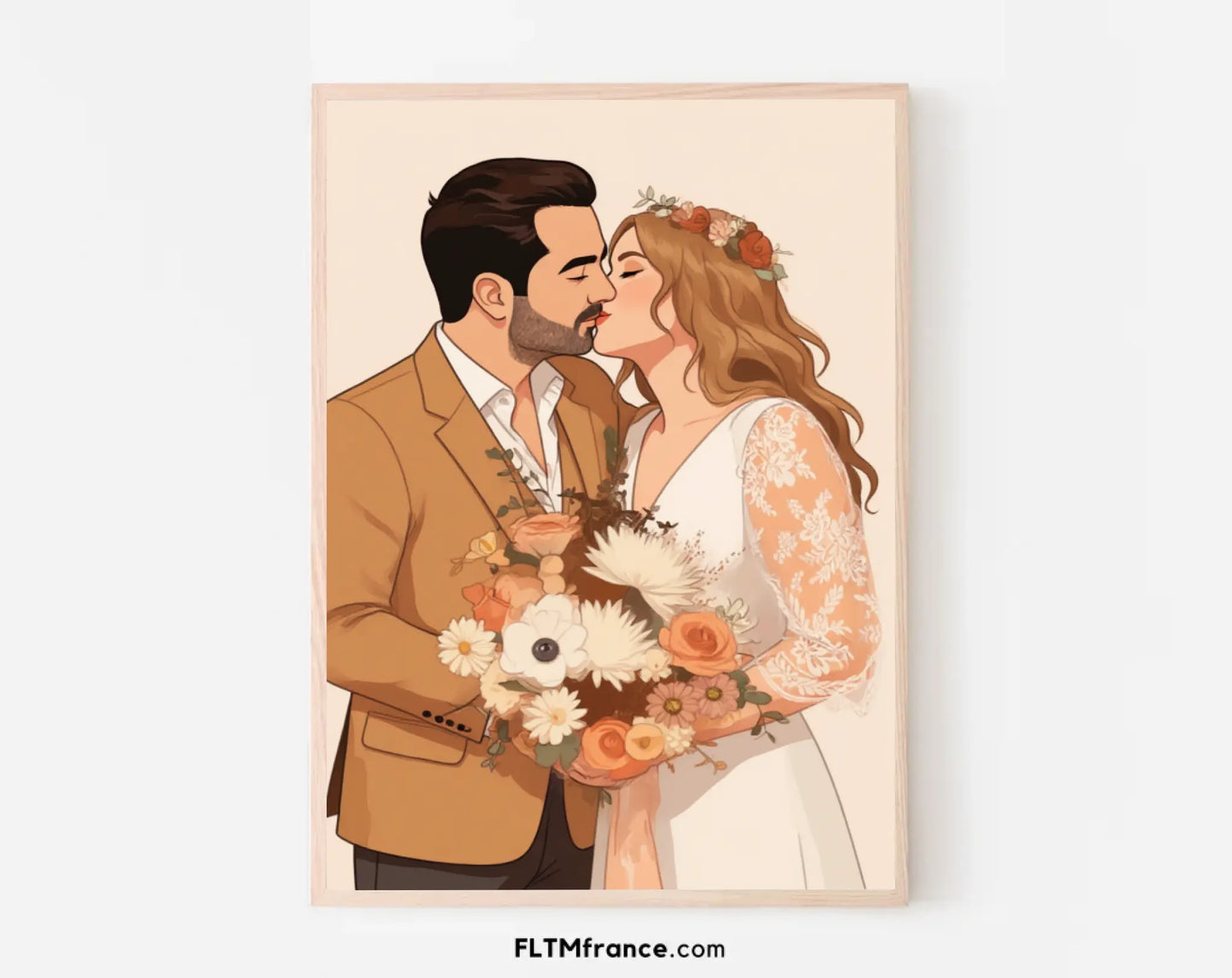 Affiche personnalisée dessin réaliste de mariage – Portrait digital illustration FLTM
