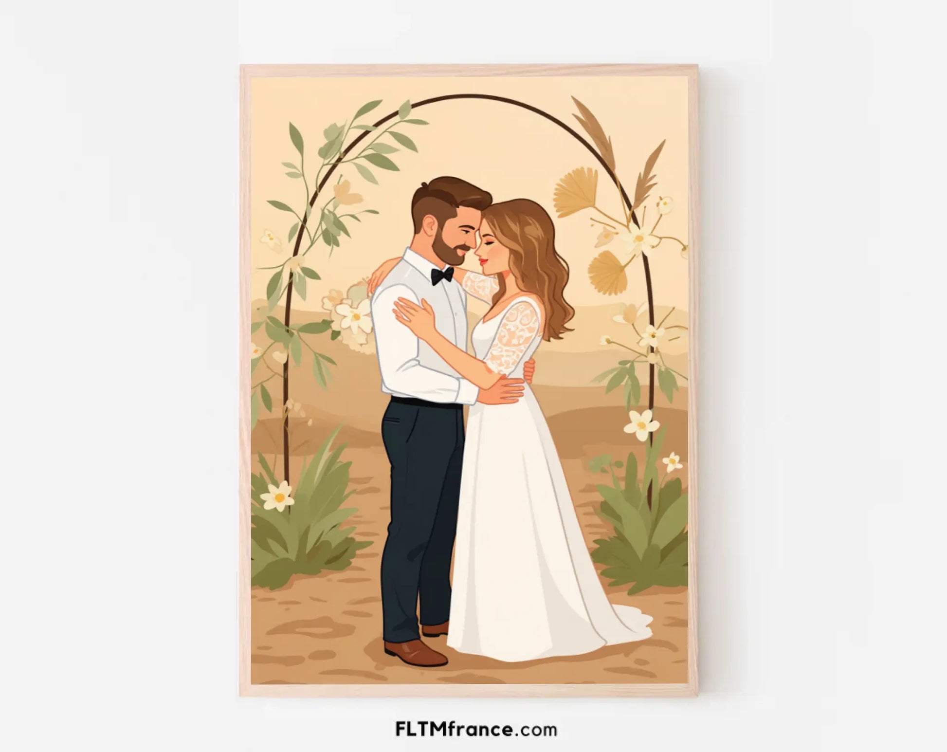 Affiche personnalisée dessin réaliste de mariage – Portrait digital illustration FLTM