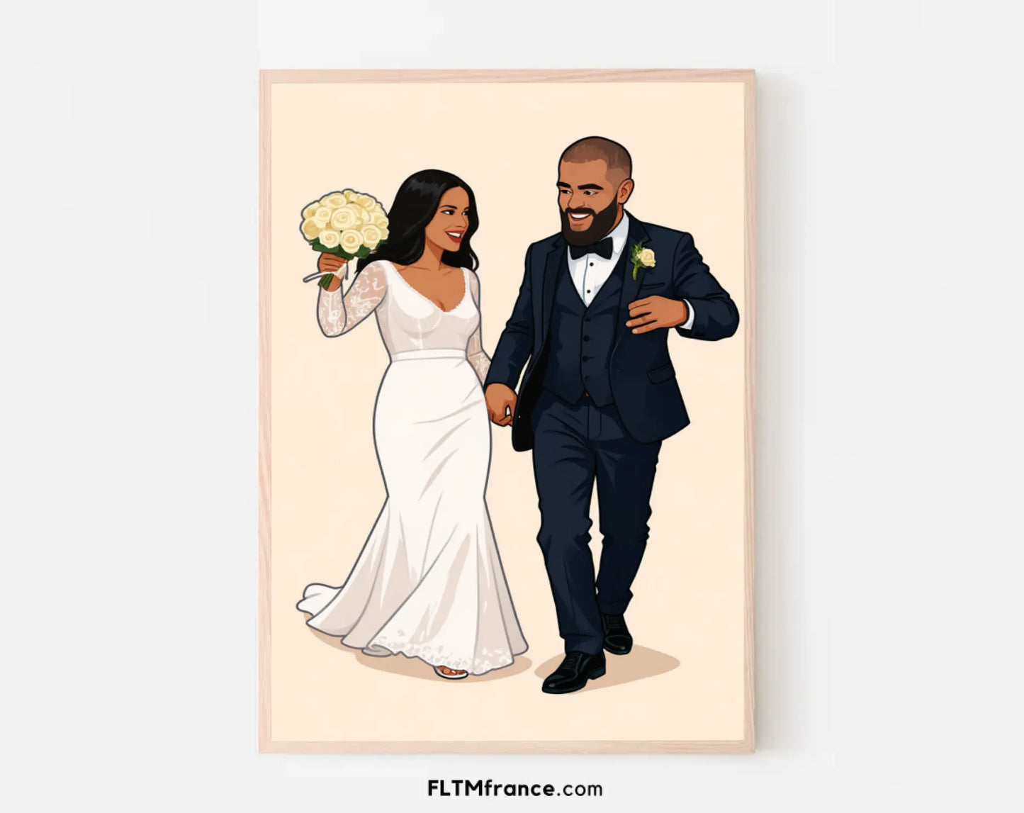 Affiche personnalisée dessin réaliste de mariage – Portrait digital illustration FLTM