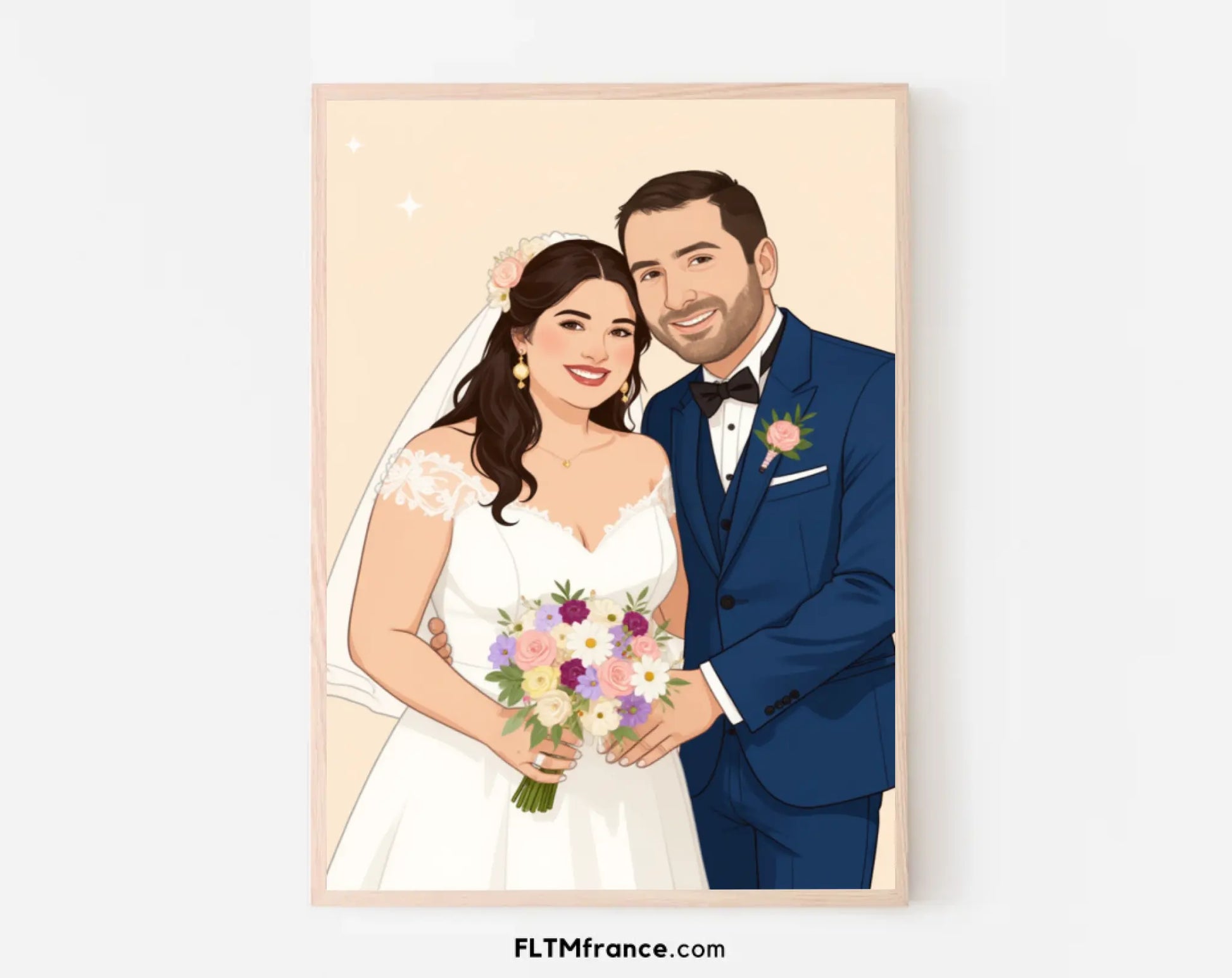 Affiche personnalisée dessin réaliste de mariage – Portrait digital illustration FLTM
