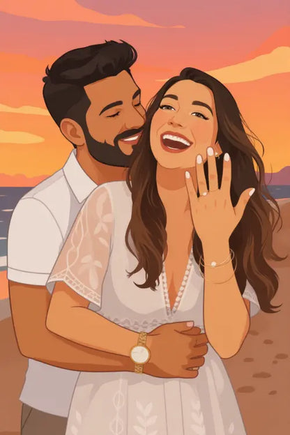 Affiche personnalisée dessin réaliste demande en fiançailles – Portrait digital illustration FLTM