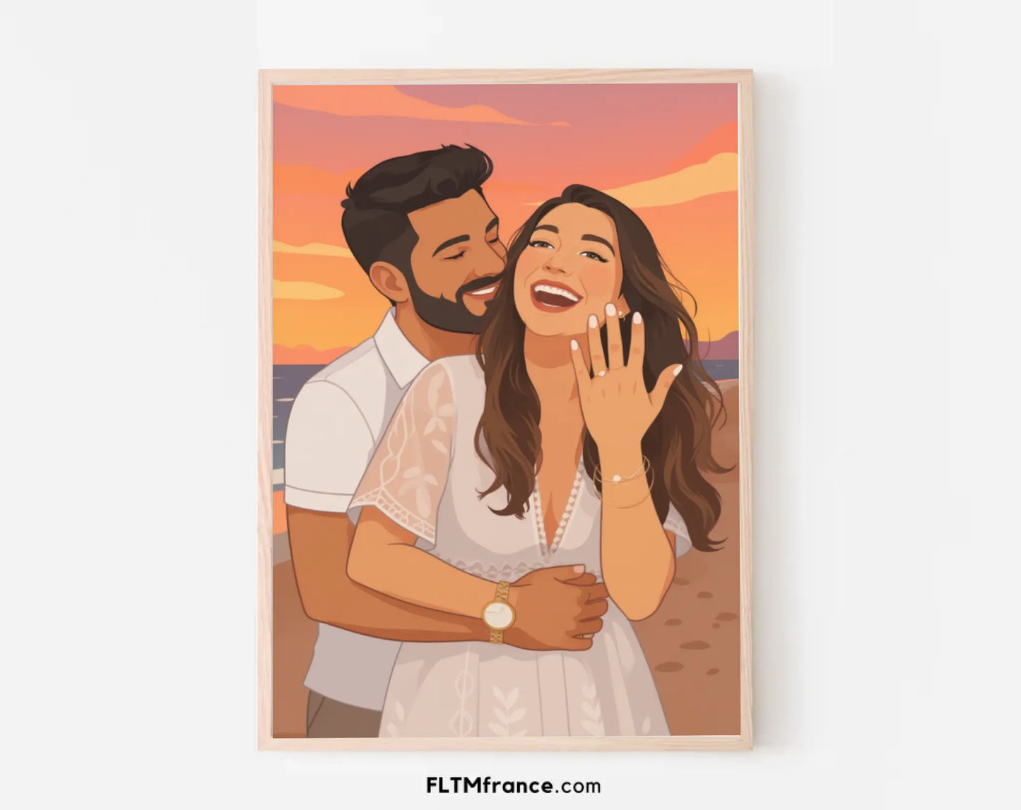 Affiche personnalisée dessin réaliste demande en fiançailles – Portrait digital illustration FLTM