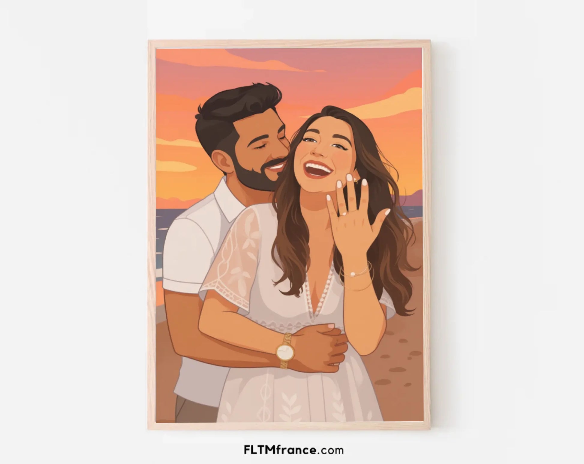 Affiche personnalisée dessin réaliste demande en fiançailles – Portrait digital illustration FLTM