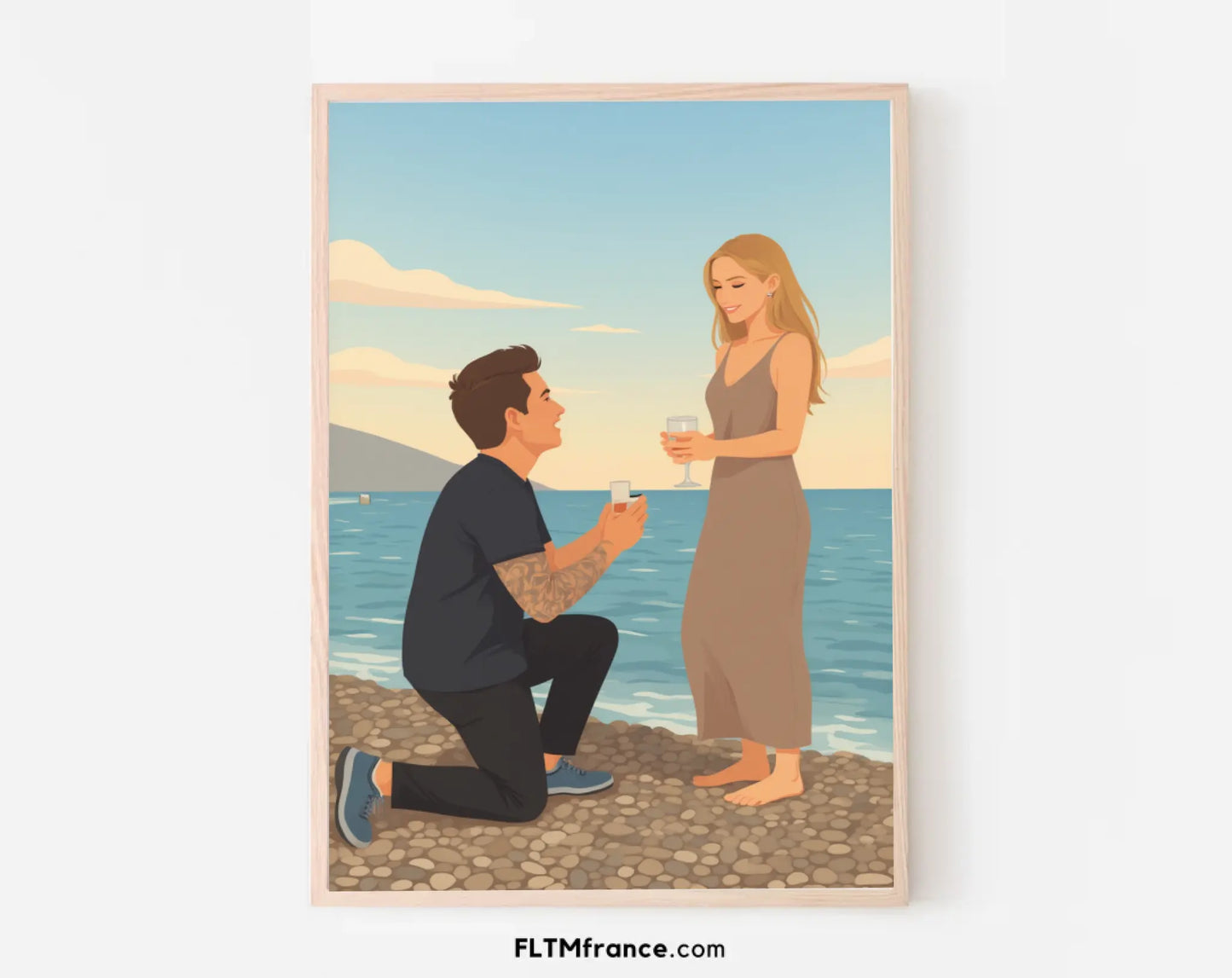 Affiche personnalisée dessin réaliste demande en fiançailles – Portrait digital illustration FLTM
