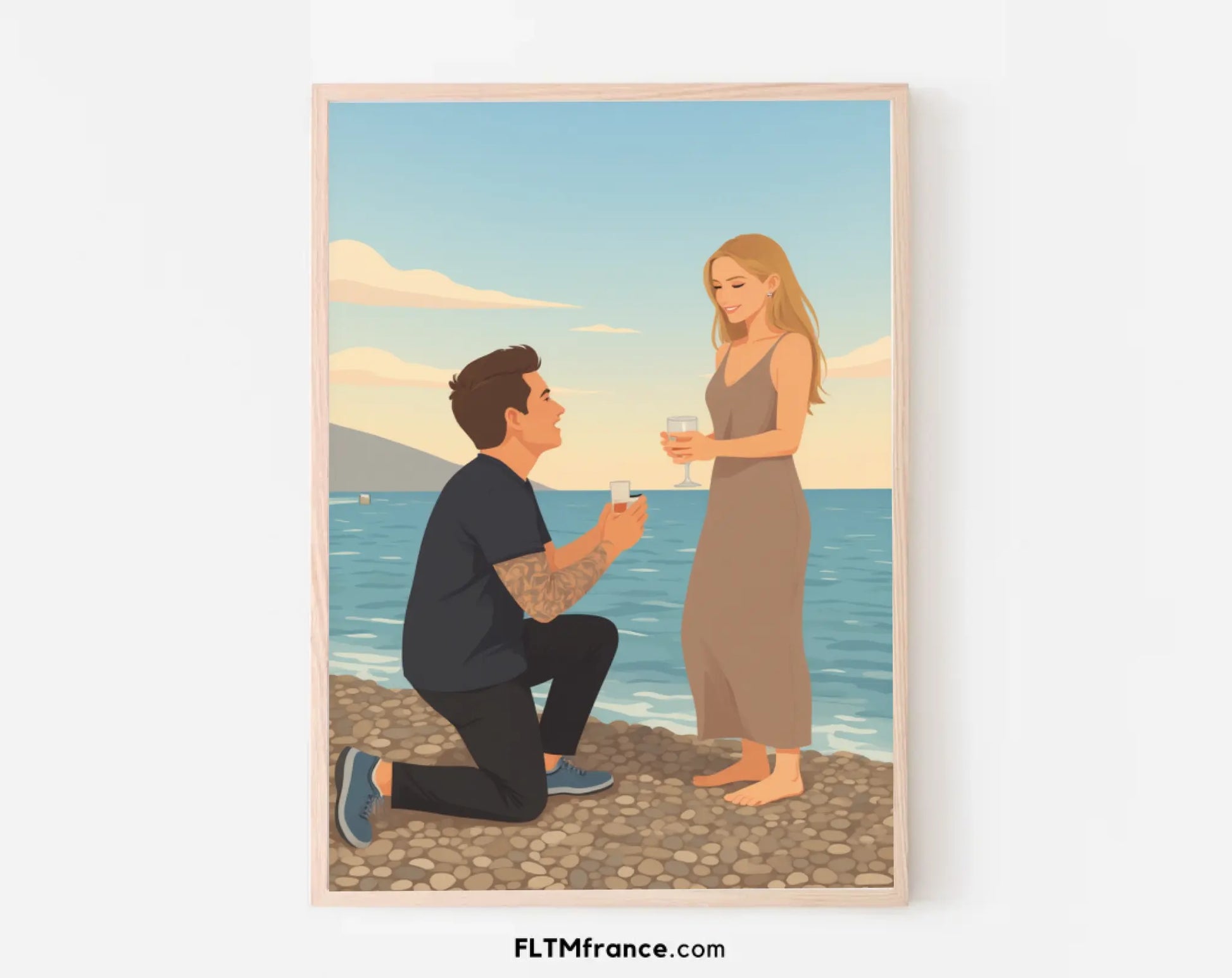 Affiche personnalisée dessin réaliste demande en fiançailles – Portrait digital illustration FLTM