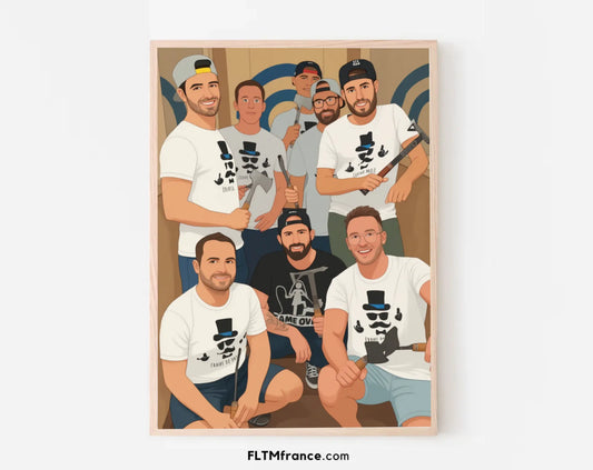 Affiche personnalisée dessin réaliste enterrement de vie de garçon – Portrait digital illustration FLTM