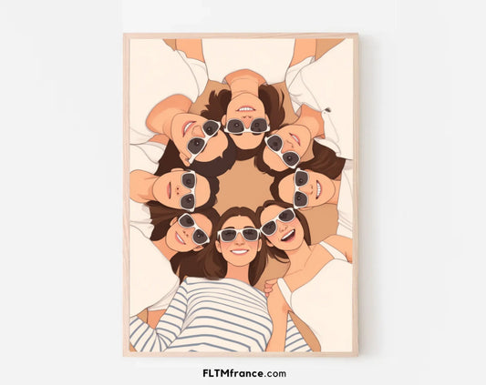 Affiche personnalisée dessin réaliste enterrement de vie de jeune fille – Portrait digital illustration FLTM