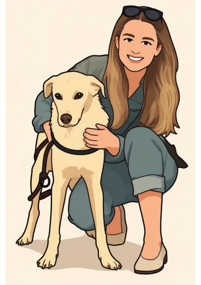 Affiche personnalisée dessin réaliste famille avec animal – Portrait digital illustration FLTM