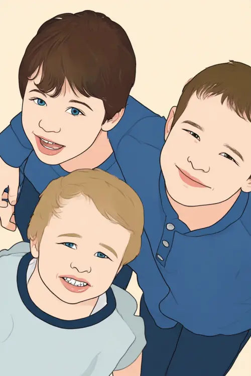 Affiche personnalisée dessin réaliste frères et sœurs – Portrait digital illustration FLTM