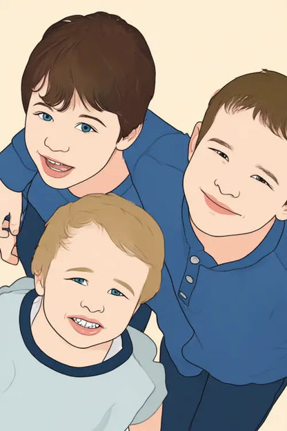 Affiche personnalisée dessin réaliste frères et sœurs – Portrait digital illustration FLTM