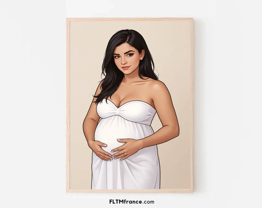 Affiche personnalisée dessin réaliste future maman (grossesse) – Portrait digital illustration FLTM