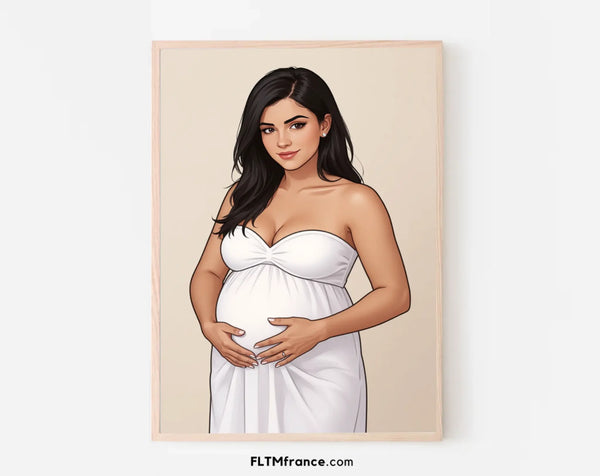 Affiche personnalisée dessin réaliste future maman (grossesse) – Portrait digital illustration