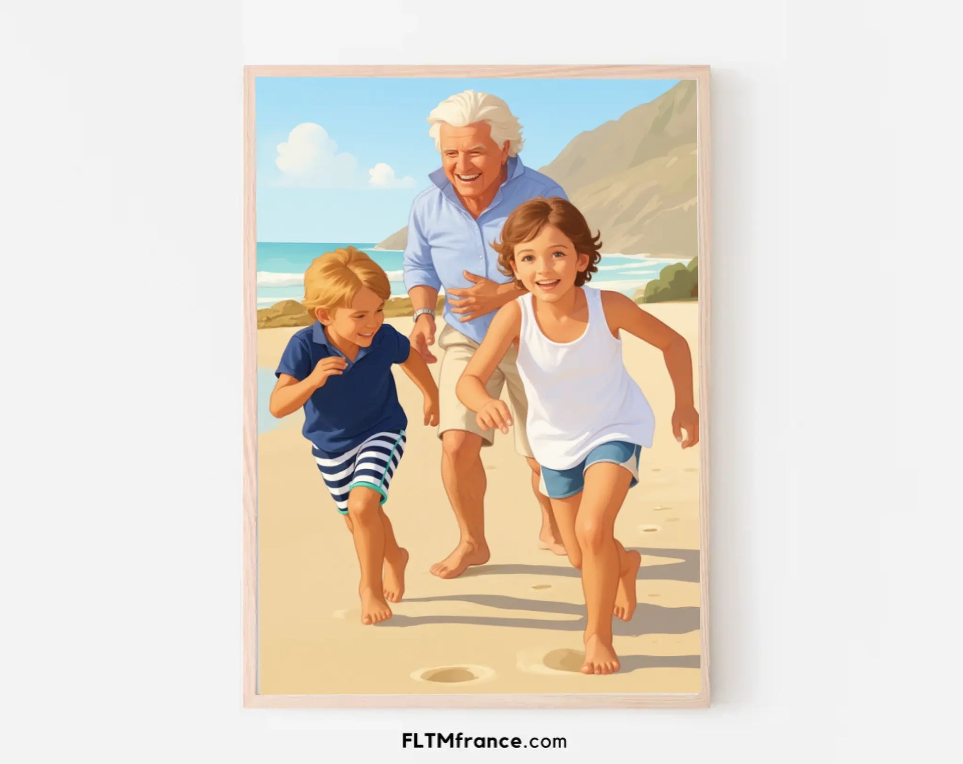 Affiche personnalisée dessin réaliste grands-parents et petits-enfants – Portrait digital illustration FLTM