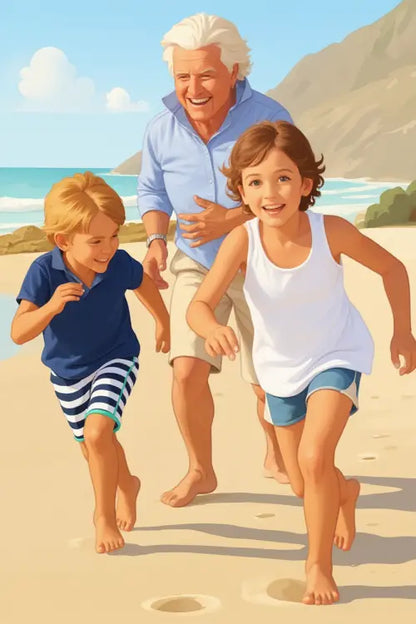 Affiche personnalisée dessin réaliste grands-parents et petits-enfants – Portrait digital illustration FLTM