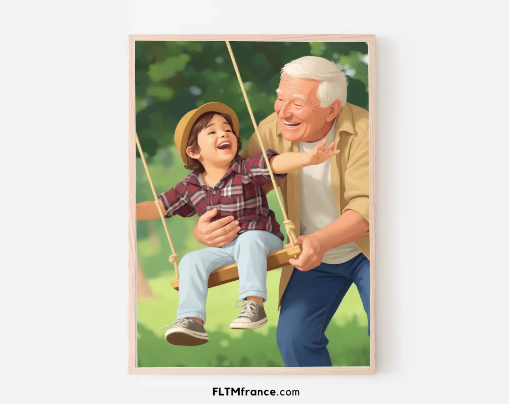 Affiche personnalisée dessin réaliste grands-parents et petits-enfants – Portrait digital illustration FLTM