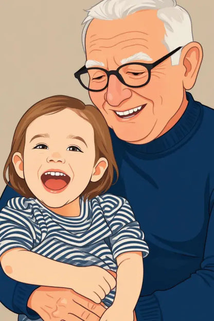 Affiche personnalisée dessin réaliste grands-parents et petits-enfants – Portrait digital illustration FLTM