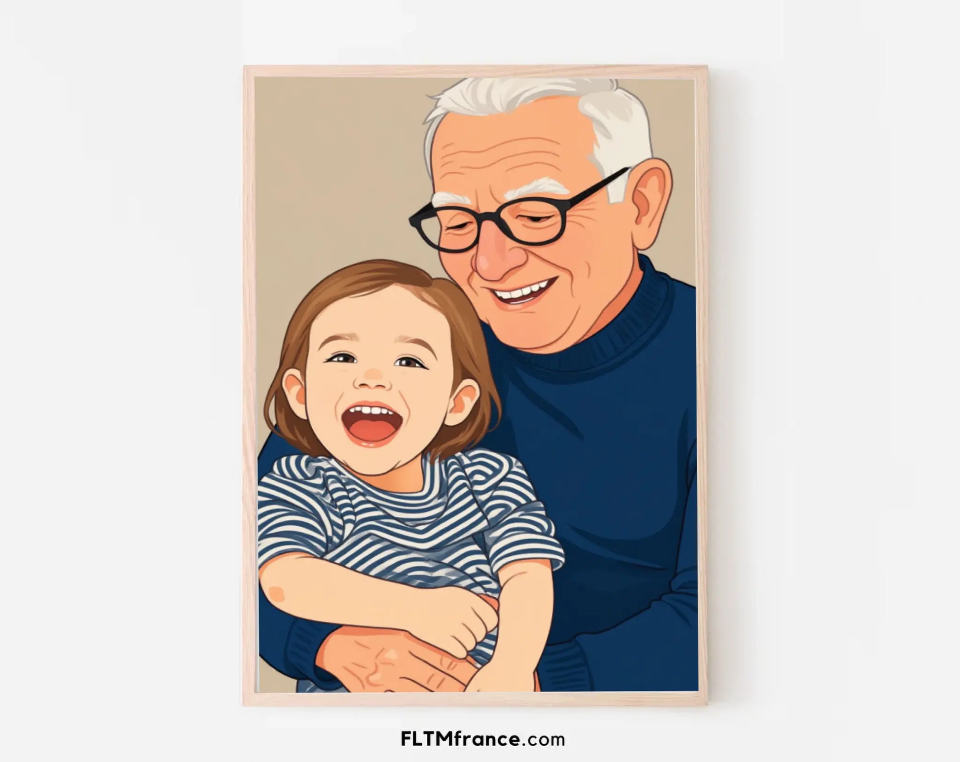 Affiche personnalisée dessin réaliste grands-parents et petits-enfants – Portrait digital illustration FLTM