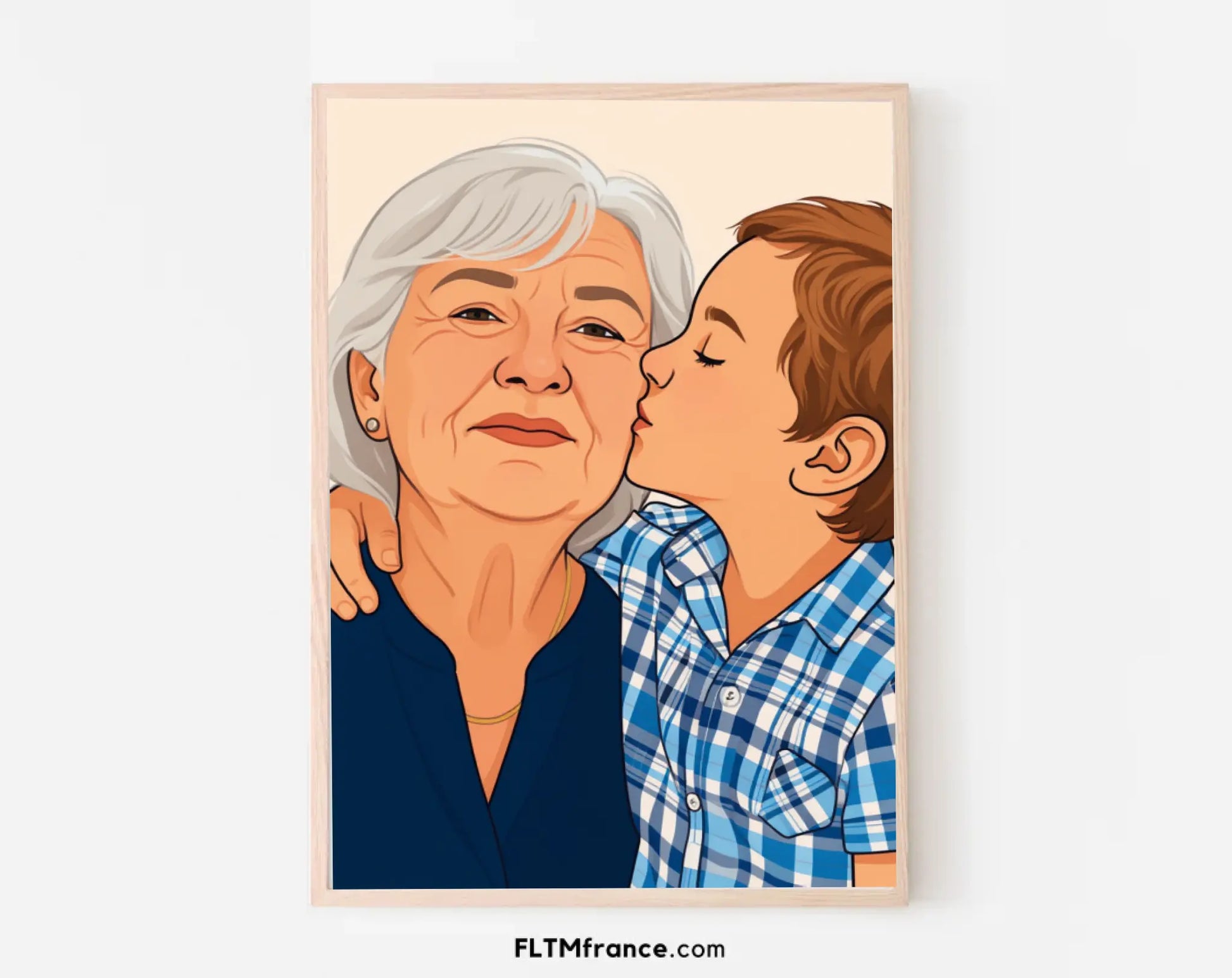 Affiche personnalisée dessin réaliste grands-parents et petits-enfants – Portrait digital illustration FLTM