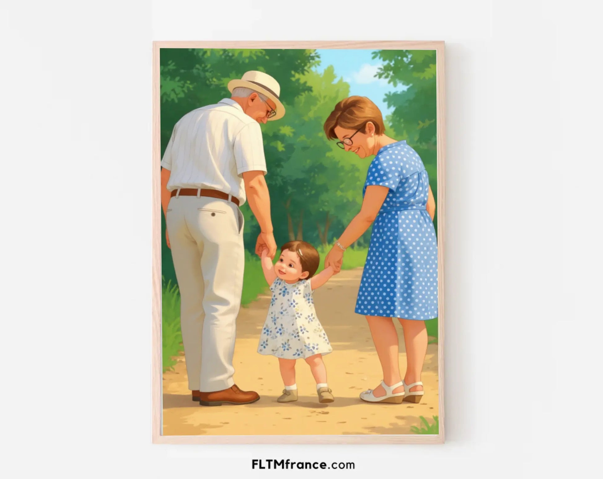 Affiche personnalisée dessin réaliste grands-parents et petits-enfants – Portrait digital illustration FLTM