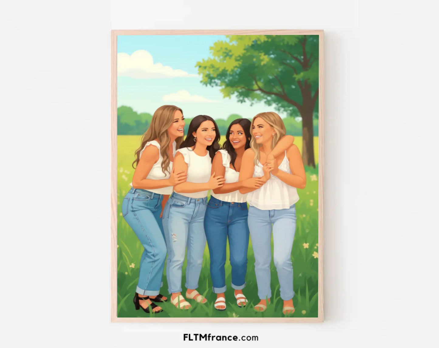 Affiche personnalisée dessin réaliste groupe d’amis – Portrait digital illustration FLTM